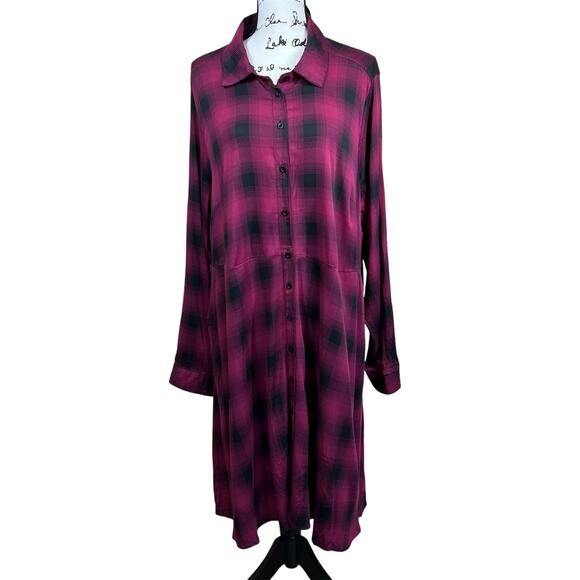 Torrid Dresses & Skirts - Torrid Purple Black Plaid Rayon Long Sleeve Button Dress Size 2(2X) cottagecore